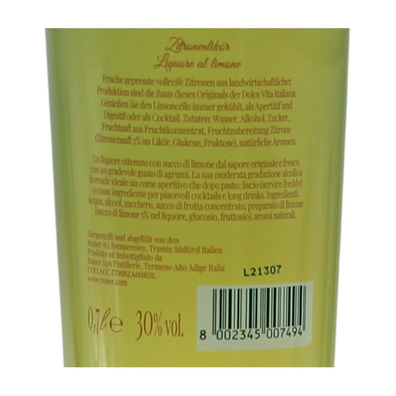 Roner Limoncello Zitronenlikör 0,7 L 30% vol Roner Limoncello Zitronenlikör 0,7 L 30% vol